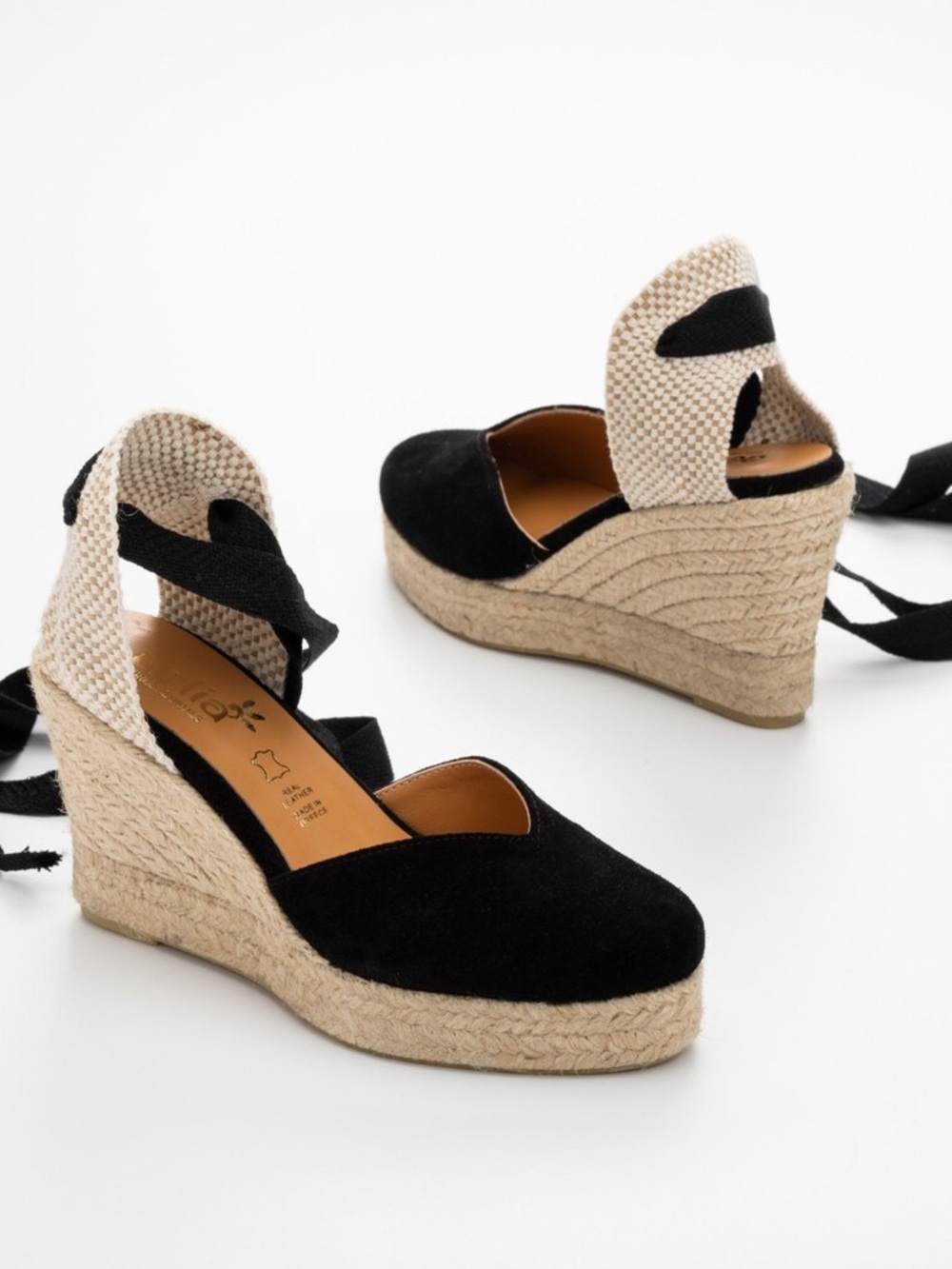 Black and natural espadrille platforms